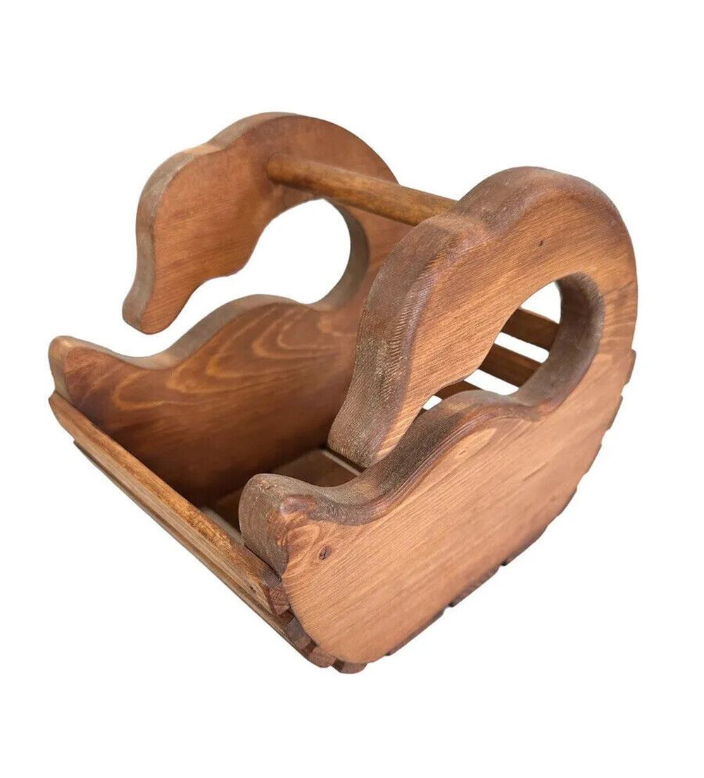 Handmade Wood Duck Slat Basket Cottage Core Grandma Core 9x7” signed